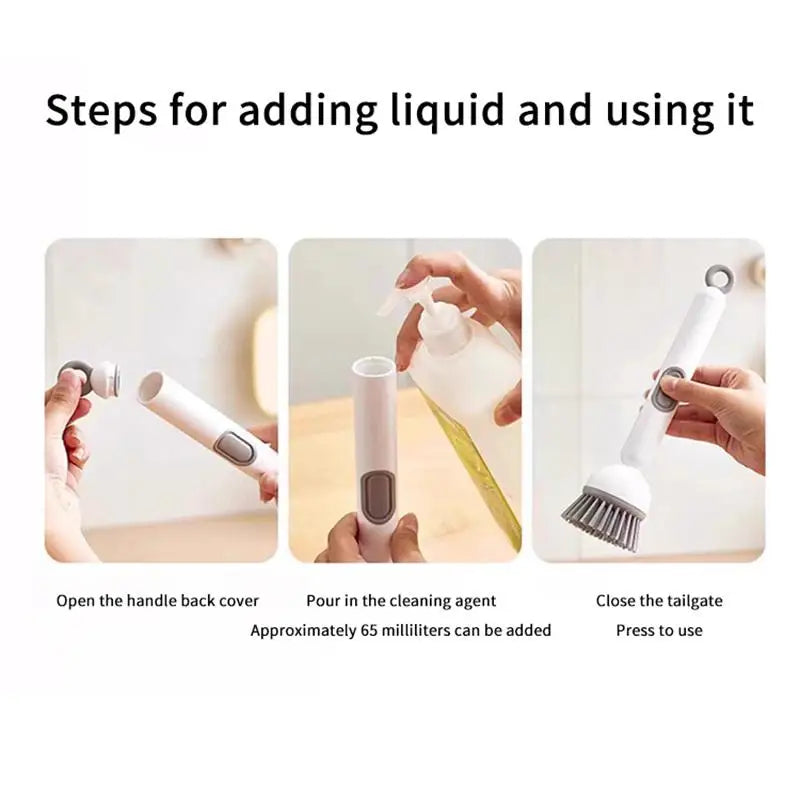 Kitchen Cleaning Adjustable Handle Brush With Soap Dispenser