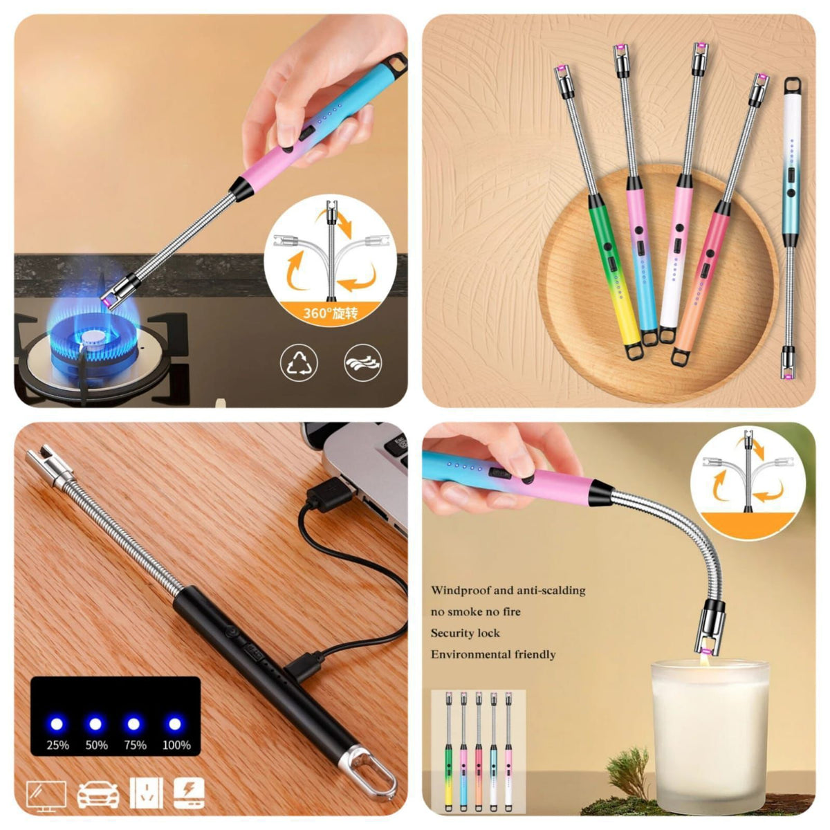 USB Rechargeable Flameless Windproof Arc Lighter