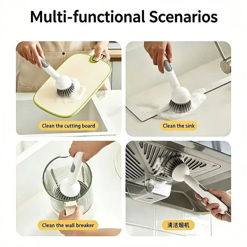 Kitchen Cleaning Adjustable Handle Brush With Soap Dispenser