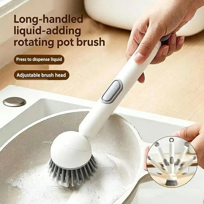 Kitchen Cleaning Adjustable Handle Brush With Soap Dispenser