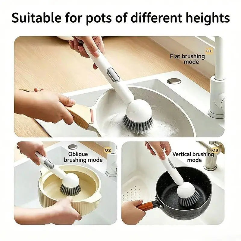 Kitchen Cleaning Adjustable Handle Brush With Soap Dispenser
