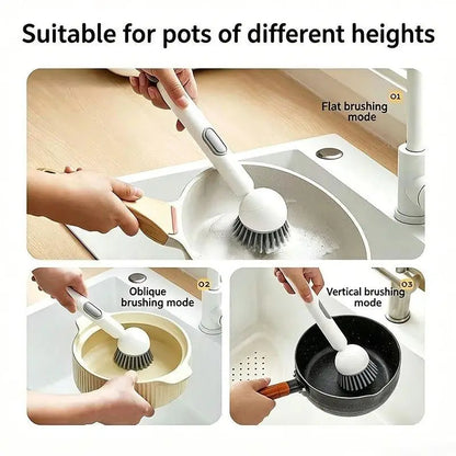 Kitchen Cleaning Adjustable Handle Brush With Soap Dispenser